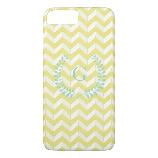 Chic Pastel Yellow Teal Chevron Custom Monogram Case-Mate iPhone Case (Back)
