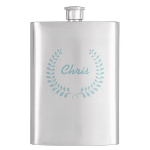 Chic Pastel Yellow Teal Chevron Custom Monogram Hip Flask