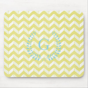 Chic Pastel Yellow Teal Chevron Custom Monogram Mouse Mat