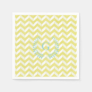Chic Pastel Yellow Teal Chevron Custom Monogram Napkin