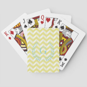 Chic Pastel Yellow Teal Chevron Custom Monogram Playing Cards