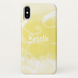 Chic Pastel Yellow Watercolor Swirls With Name iPhone X Case