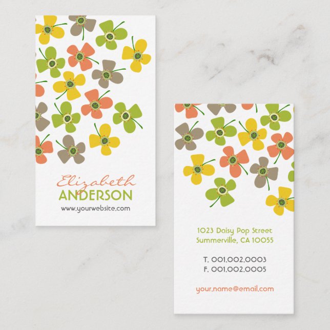 Chic Pastels Daisies Pop Summer Flowers Whimsical Business Card (Front/Back)