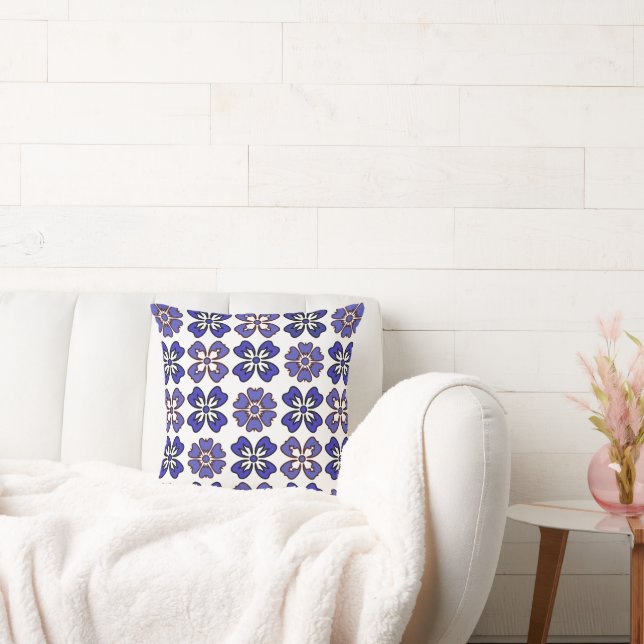 Chic Pattern Blue Flower Throw Pillow (Couch)