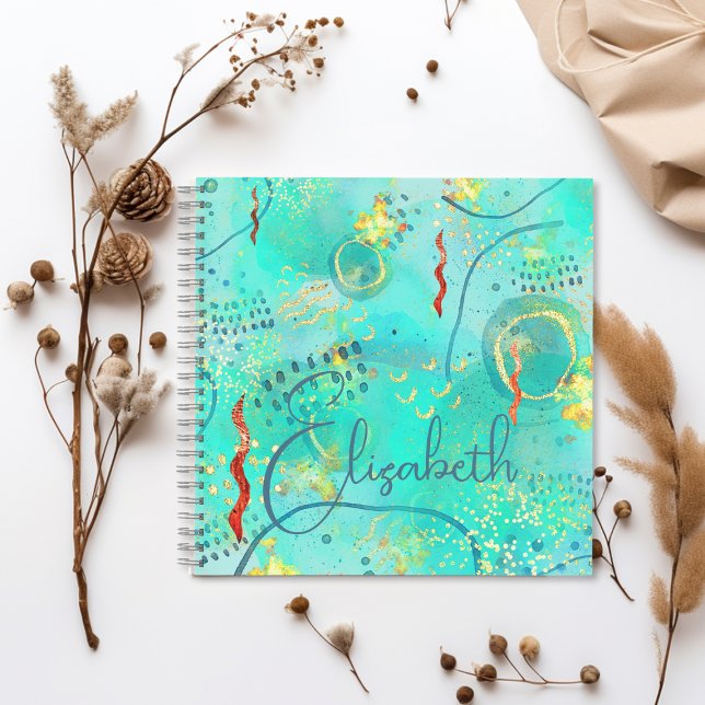 Chic Pattern Turquoise & Golden Misty Monogram Notebook (Creator Uploaded)