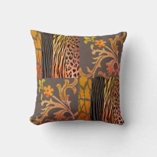 Chic Peach and Brown Animal Printed Cushion