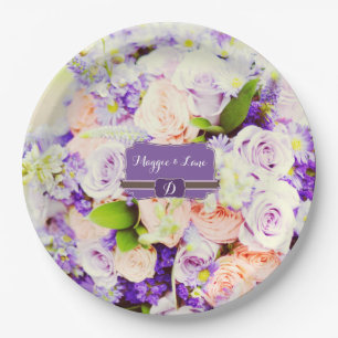 Chic Peach and Purple Rose Wedding Paper Plate
