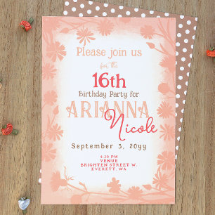 Chic Peach Beige Flowers Polka Dots Birthday Party Invitation