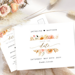 Chic Peach, Blush, Champagne Wedding Save The Date Postcard