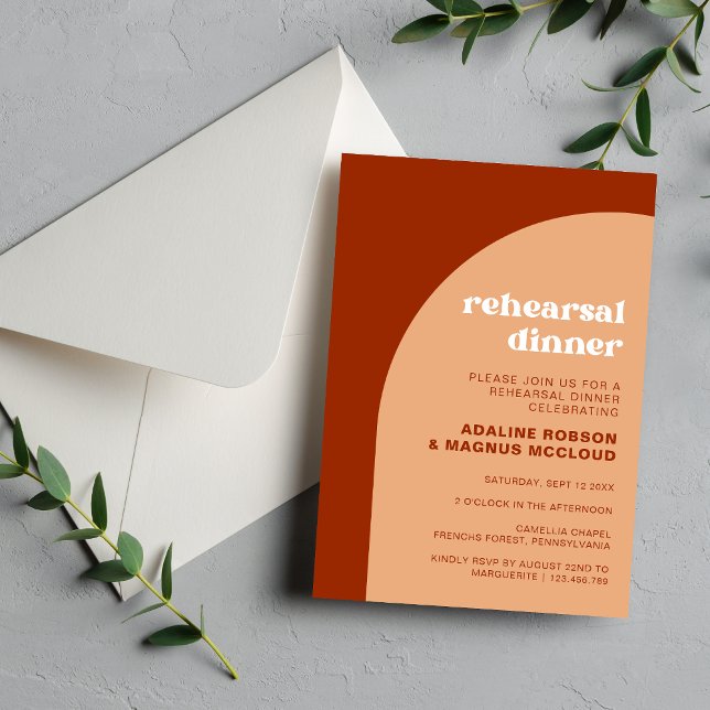 Chic Peach Boho Arch Wedding Rehearsal Dinner Invitation (Creator Uploaded)