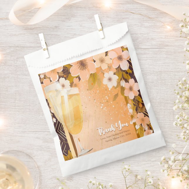 Chic Peach Floral Champagne Bridal Shower Party Favour Bags (Clipped)