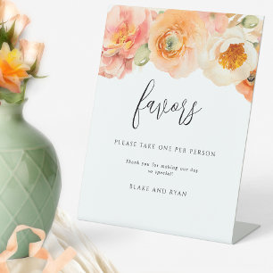 Chic Peach Floral Wedding Favours Please Take One Pedestal Sign