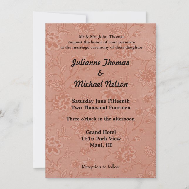 Chic Peach Floral Wedding Invitation (Front)