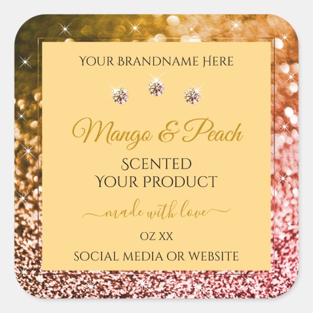 Chic Peach Gold Glitter Product Labels Rhinestones (Front)