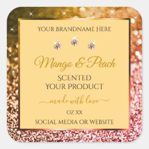 Chic Peach Gold Glitter Product Labels Rhinestones