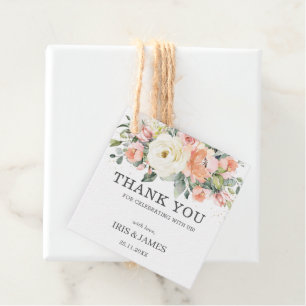 Chic Peach Ivory Pink Floral Wedding Thank You Favour Tags
