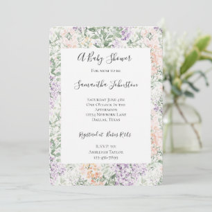 Chic Peach Lilac Lavender Floral Baby Shower Invitation