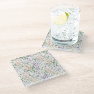 Chic Peach Lilac Lavender Floral   Glass Coaster