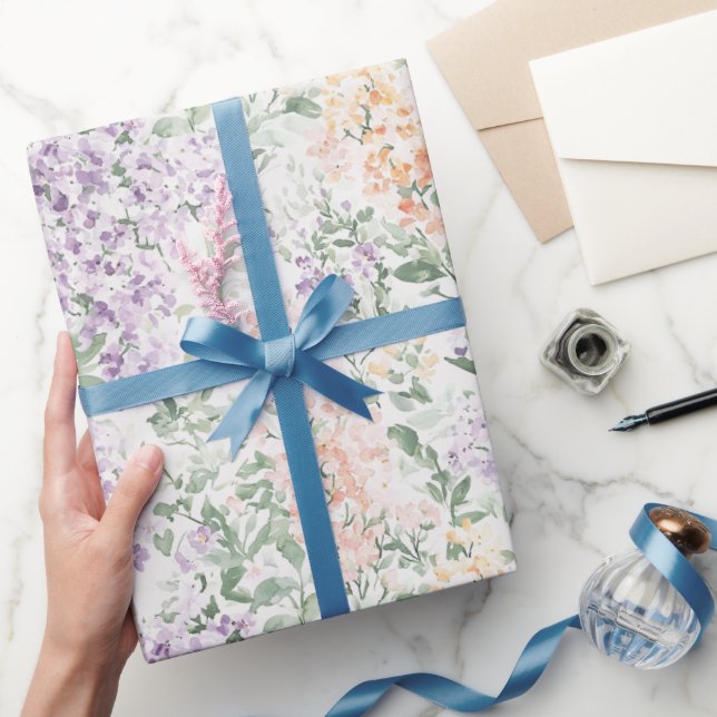 Chic Peach Lilac Lavender Floral Wedding Wrapping Paper (Gifting)