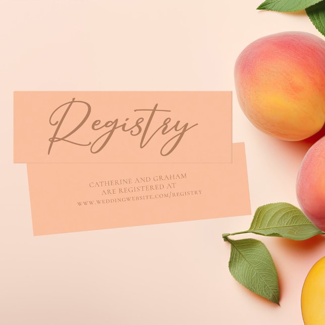 Chic Peach Minimalist Typography Wedding Registry Mini Business Card (Creator Uploaded)