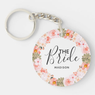 Chic Peach Mint Modern Succulent Wreath the Bride Key Ring