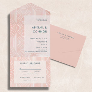 Chic Peach Ovals & Circles Wedding All In One Invitation