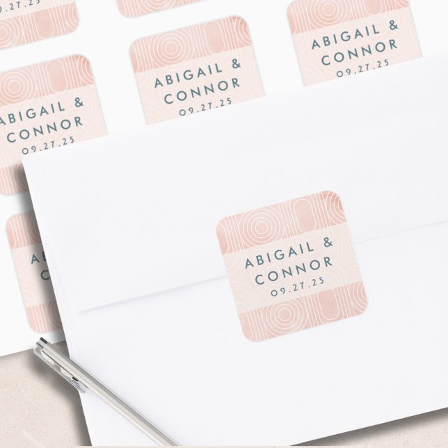 Chic Peach Ovals & Circles Wedding Square Sticker (Creator Uploaded)