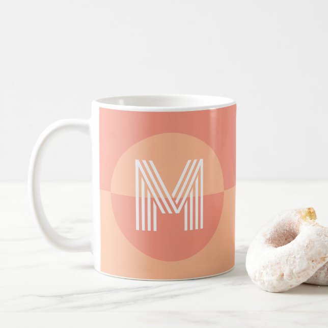 Chic Peach Pink Geometric Modern Monogram Coffee Mug (With Donut)