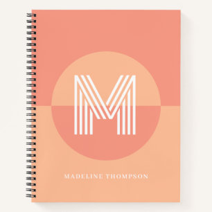 Chic Peach Pink Geometric Modern Monogram Notebook