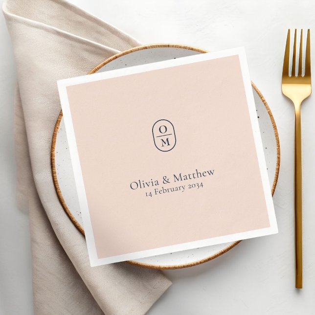Chic Peach Pink Modern Wedding Monogram Wedding Napkin (Creator Uploaded)