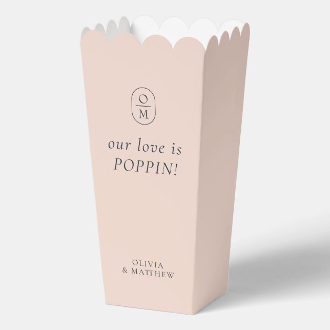 Chic Peach Pink Monogram Popcorn Favor Box (Front)