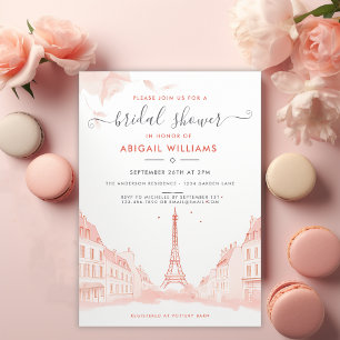 Chic Peach Pink Photo Eiffel Tower Bridal Shower Invitation