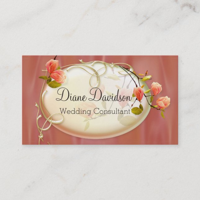 Chic Peach Satin Look Floral Business Card (Front)
