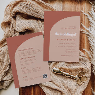 Chic peach terracotta arch All in one Wedding Invitation