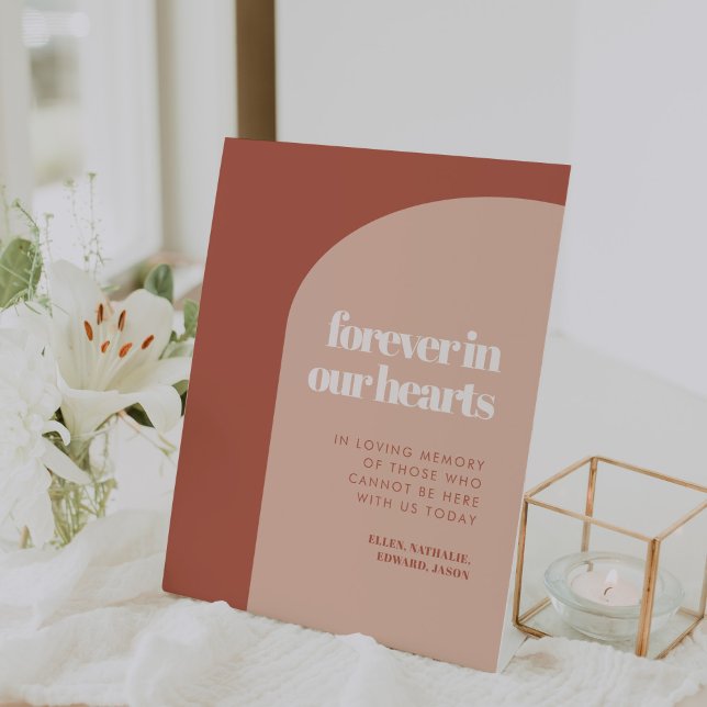 Chic peach terracotta arch Forever in our hearts Pedestal Sign (Creator Uploaded)