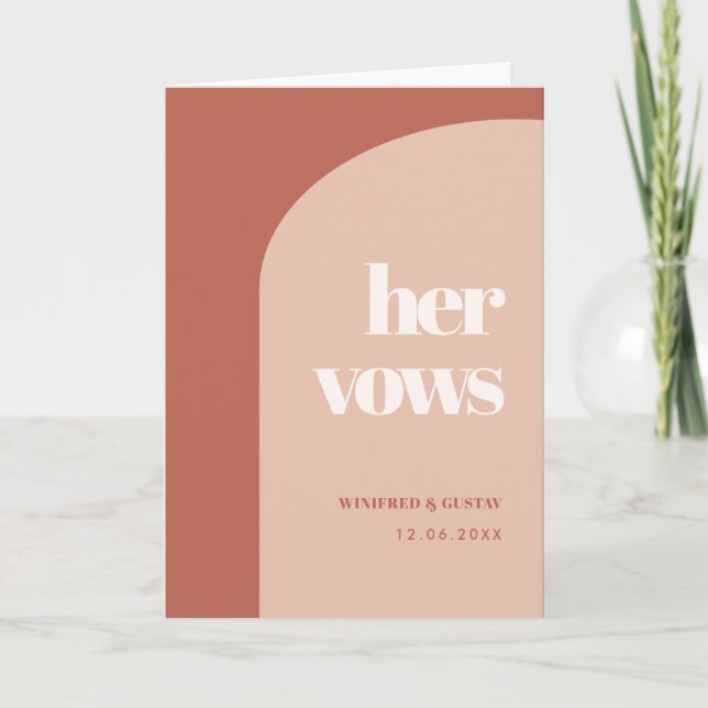 Chic peach terracotta arch Her vows wedding vows Card (Front)