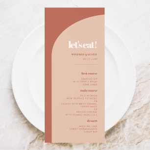 Chic peach terracotta arch Let's eat wedding Menu