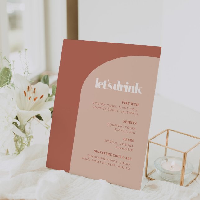 Chic peach terracotta arch wedding Bar menu Pedestal Sign (Creator Uploaded)