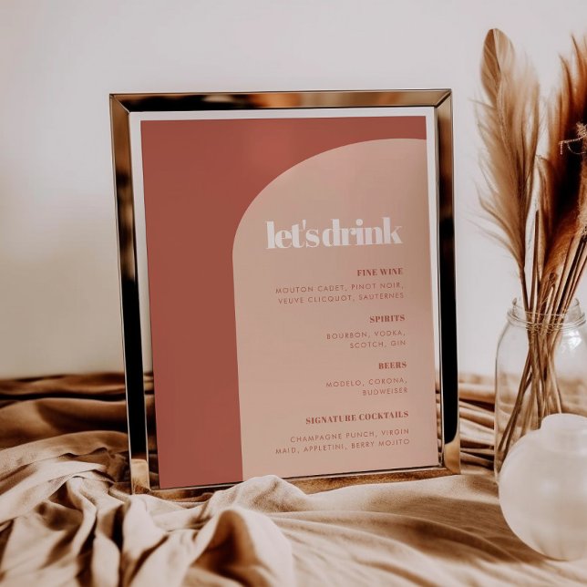 Chic peach terracotta arch wedding Bar menu Poster (Creator Uploaded)