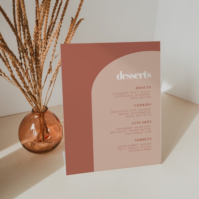 Chic peach terracotta arch wedding Dessert Bar Pedestal Sign (Creator Uploaded)