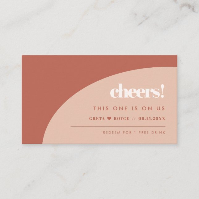 Chic peach terracotta arch wedding Drink ticket (Front)