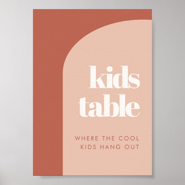 Chic peach terracotta arch wedding Kids table sign (Front)
