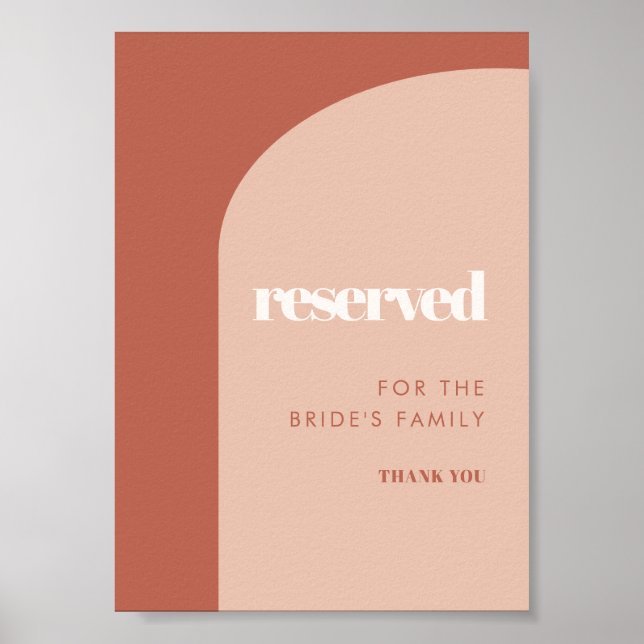 Chic peach terracotta arch wedding Reserved sign (Front)