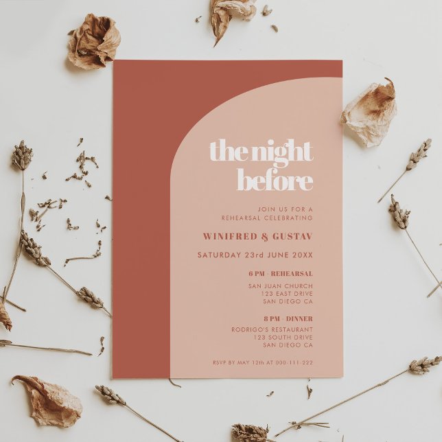 Chic peach terracotta The Night Before Rehearsal Invitation (Creator Uploaded)