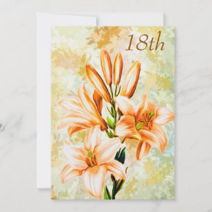 Chic Peach & White Lilies 18th Birthday Invitation
