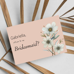Chic peach white mint floral spring Bridesmaid Invitation