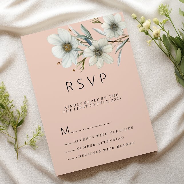 Chic peach white mint floral spring RSVP  Invitation (Chic peach white mint floral spring RSVP )