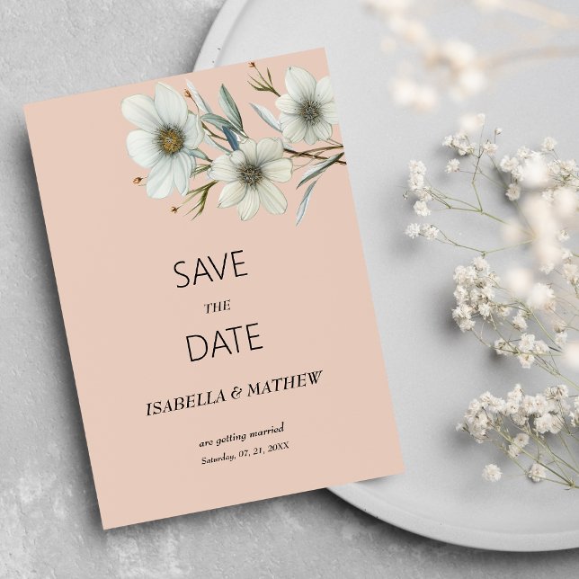 Chic peach white mint floral spring Save the Date  Invitation (Chic peach white mint floral spring Save the Date)