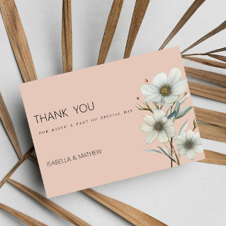 Chic peach white mint floral spring Thank You Invitation