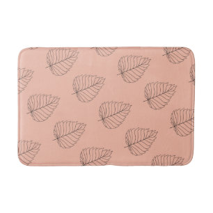 Chic Peach with Black Leaf Pattern Bath Mat